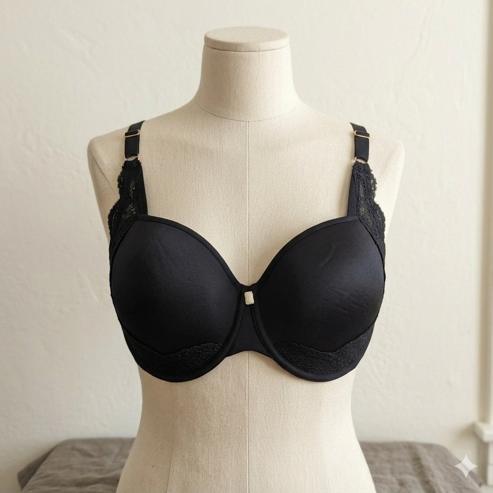 ThirdLove Women 24/7 Lace Detail T-Shirt Bra 40C Black Padded Underwire Romantic